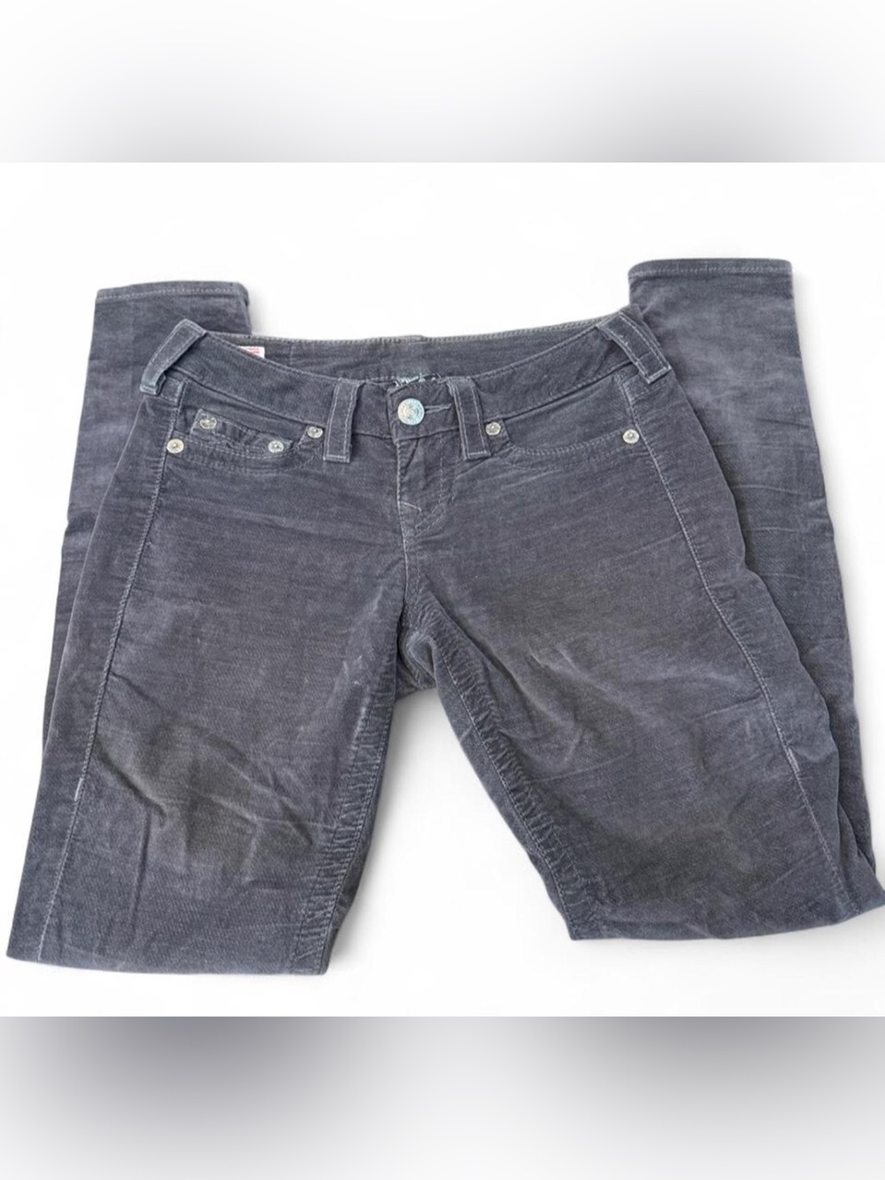True Religion Women's Skinny Corduroy Jeans in Charcoal Gray